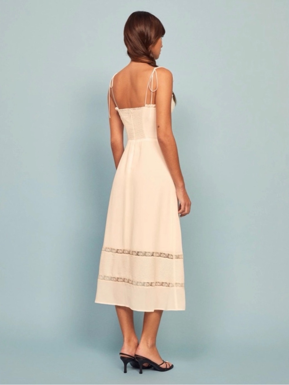 NWT Reformation Ronan Midi Dress Lace Ivory Tie Strap sz 4 - Picture 6 of 10